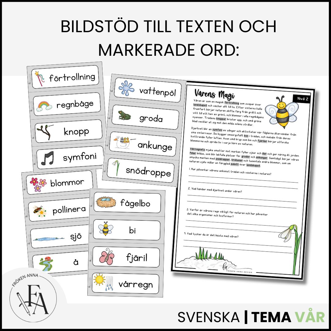 Vårens magi - Läsförståelse tema vår + bildstöd & ordbilder