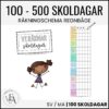 Vi räknar skoldagar – räkneschema 100–500 (regnbågsfärger)