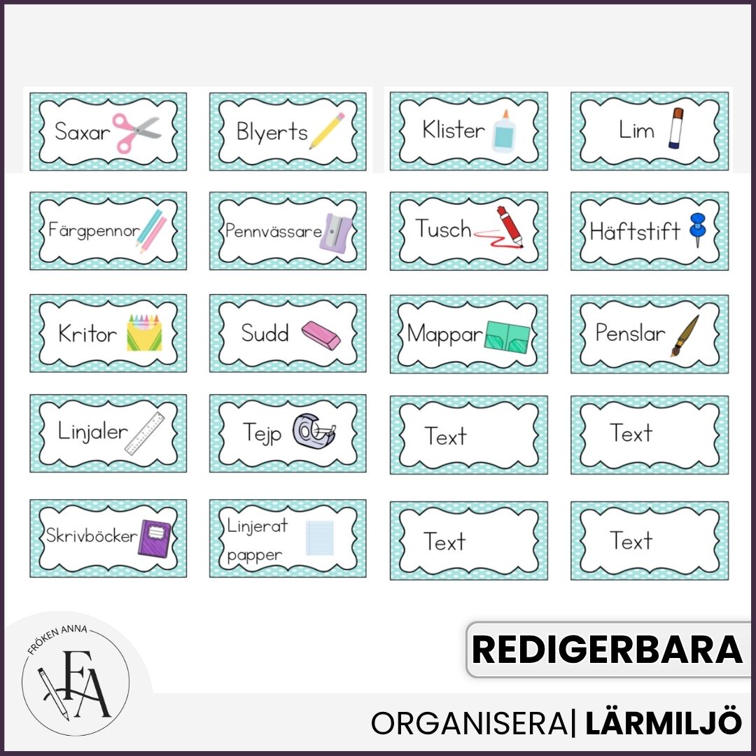 Redigerbara etiketter (ljusturkos)