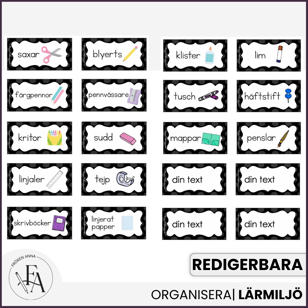 Redigerbara etiketter (svart)