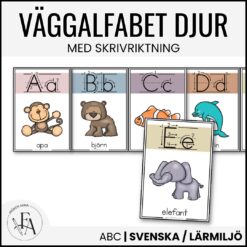 Väggalfabet djurtema (med skrivriktning) A4 + A5