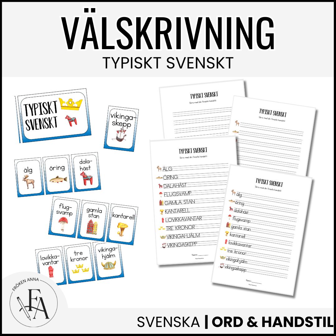Typiskt svenskt (Ordkunskap, välskrivning, memory, handstil)