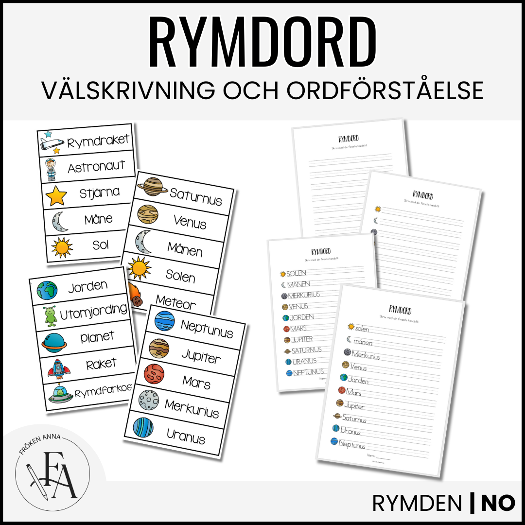 Rymdord och arbetsblad – ordkunskap, skrivträning och memory