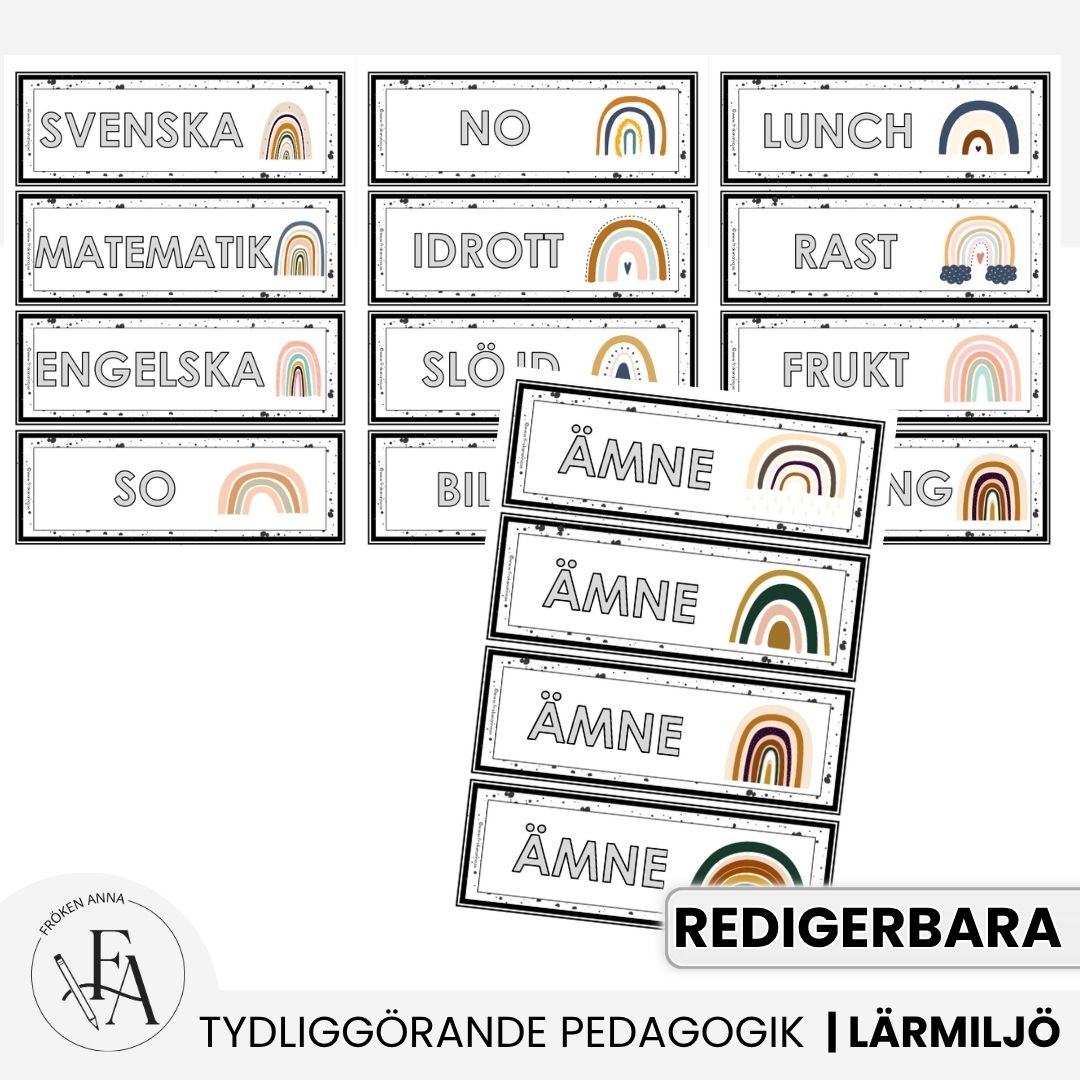 Redigerbara schemaskyltar (regnbågstema)