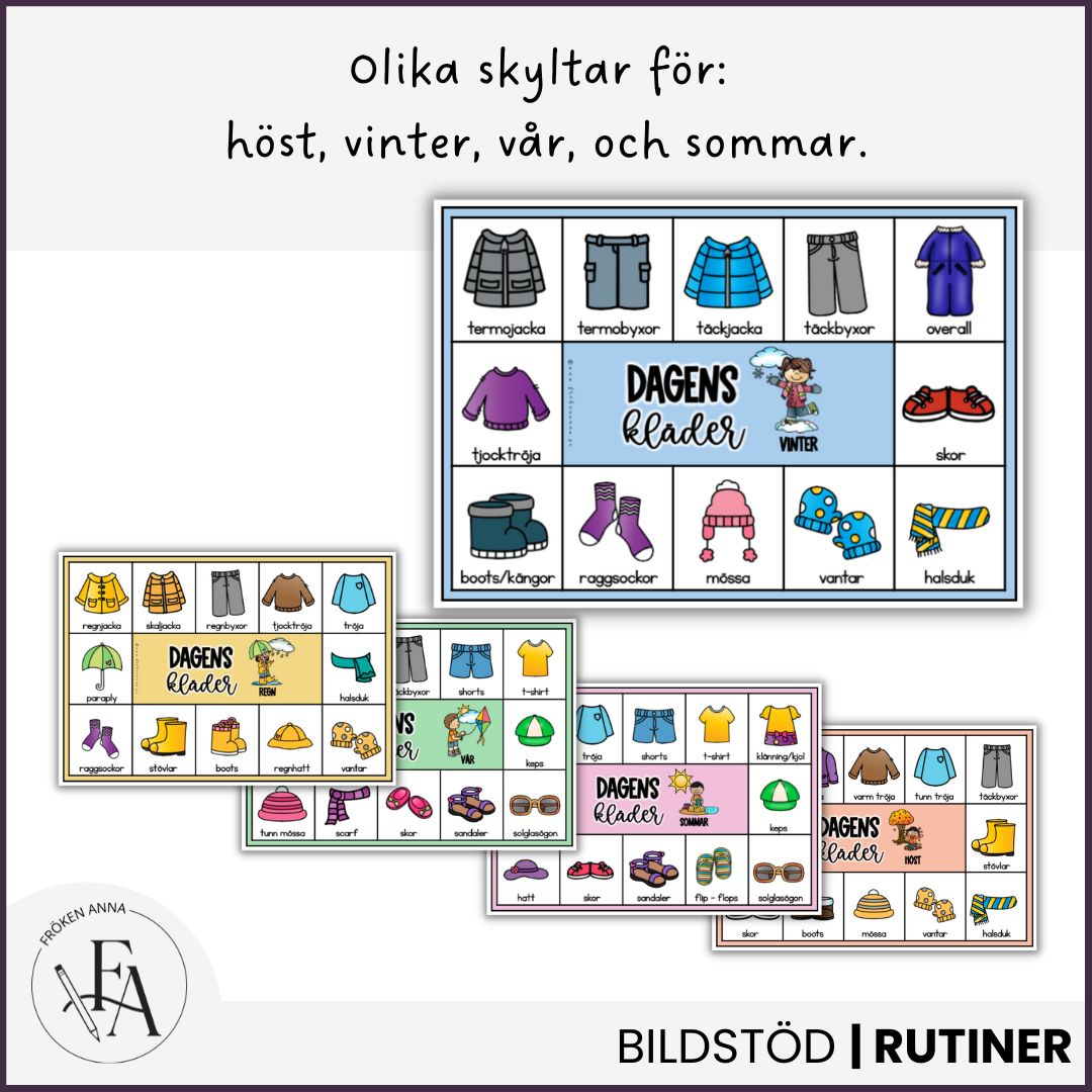 Dagens väder och kläder | Bildstöd för påklädning