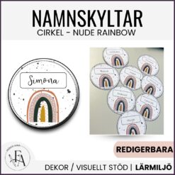 Namnskyltar regnbågstema (redigerbara)