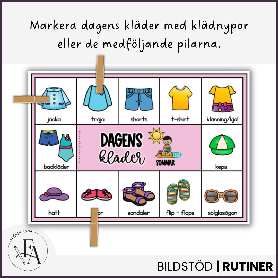 Dagens väder och kläder | Bildstöd för påklädning