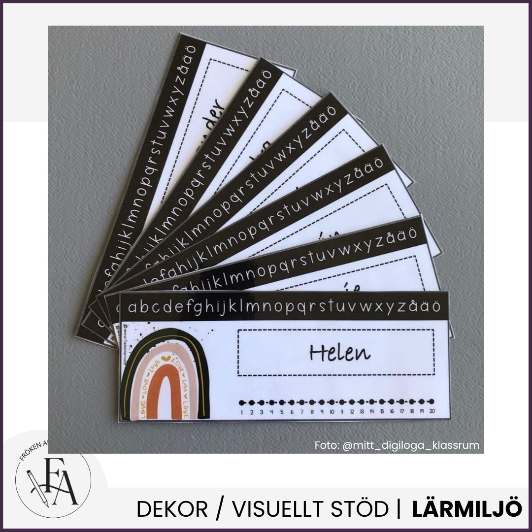 Namnskyltar / bänkhjälp med regnbågstema (redigerbara)