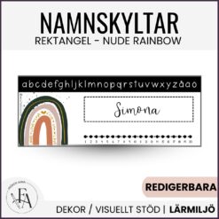 Namnskyltar / bänkhjälp med regnbågstema (redigerbara)