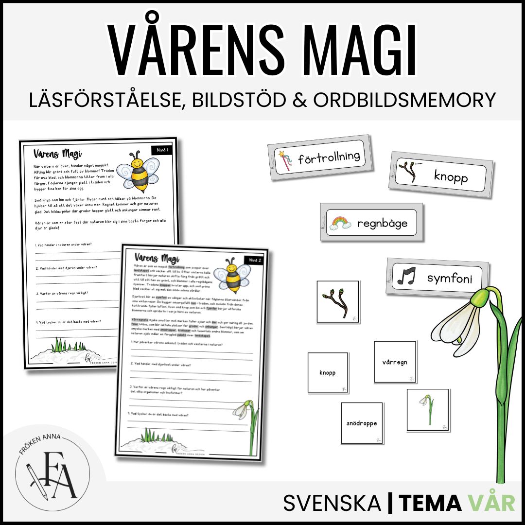 Vårens magi - Läsförståelse tema vår + bildstöd & ordbilder