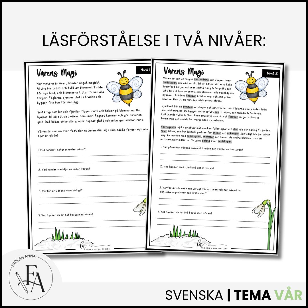 Vårens magi - Läsförståelse tema vår + bildstöd & ordbilder
