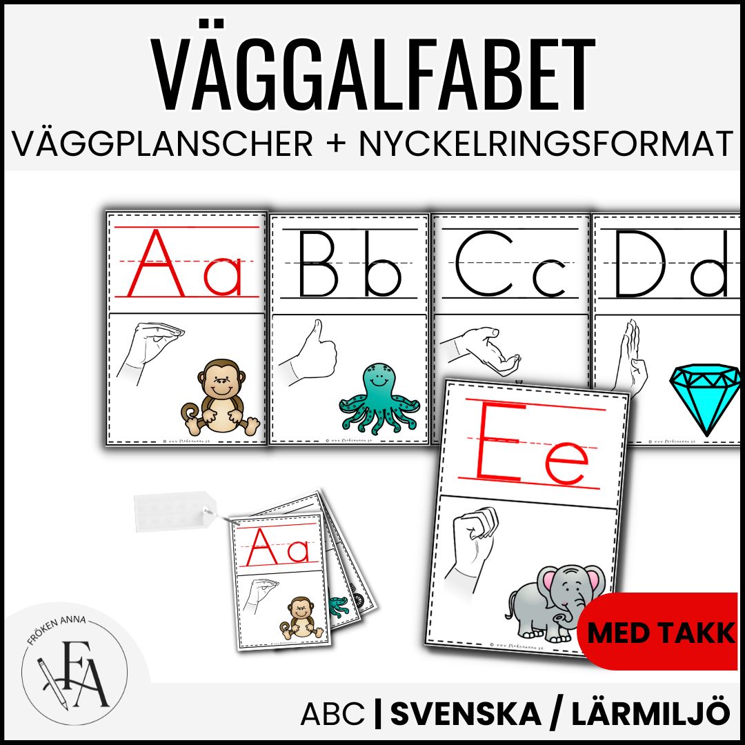 Väggalfabet med tecken som stöd