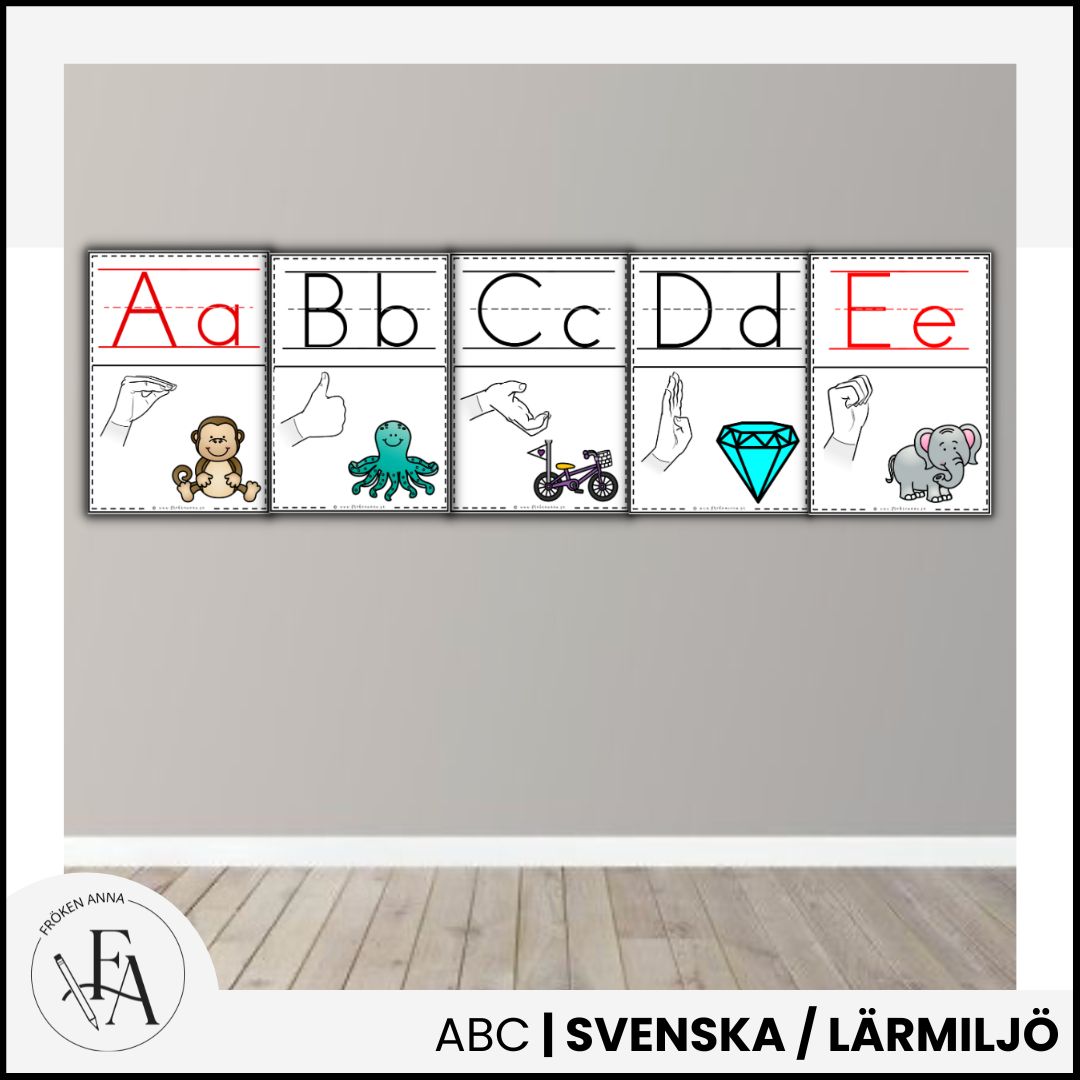 Väggalfabet med tecken som stöd