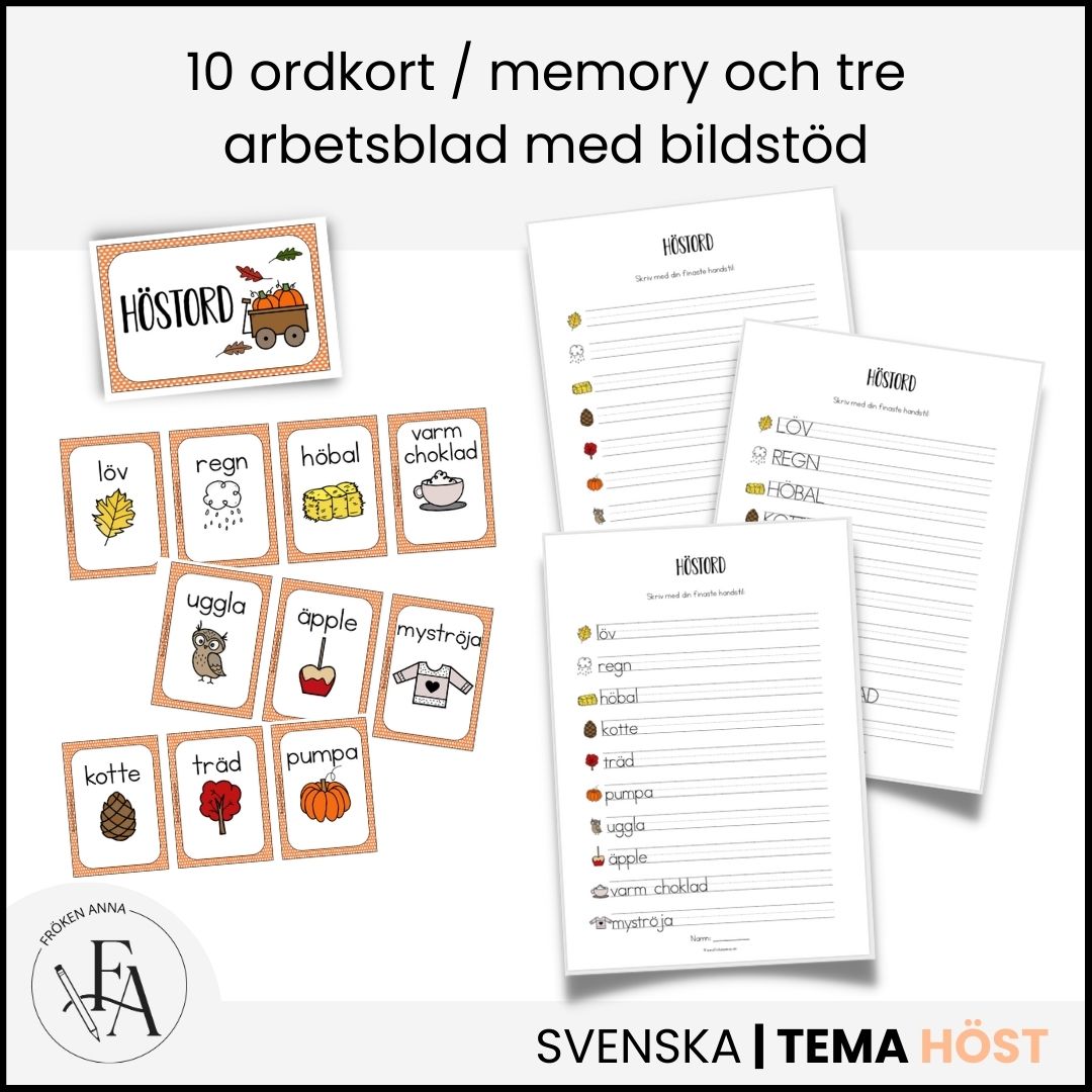 Höstord (Ordkunskap, välskrivning, memory, handstil)