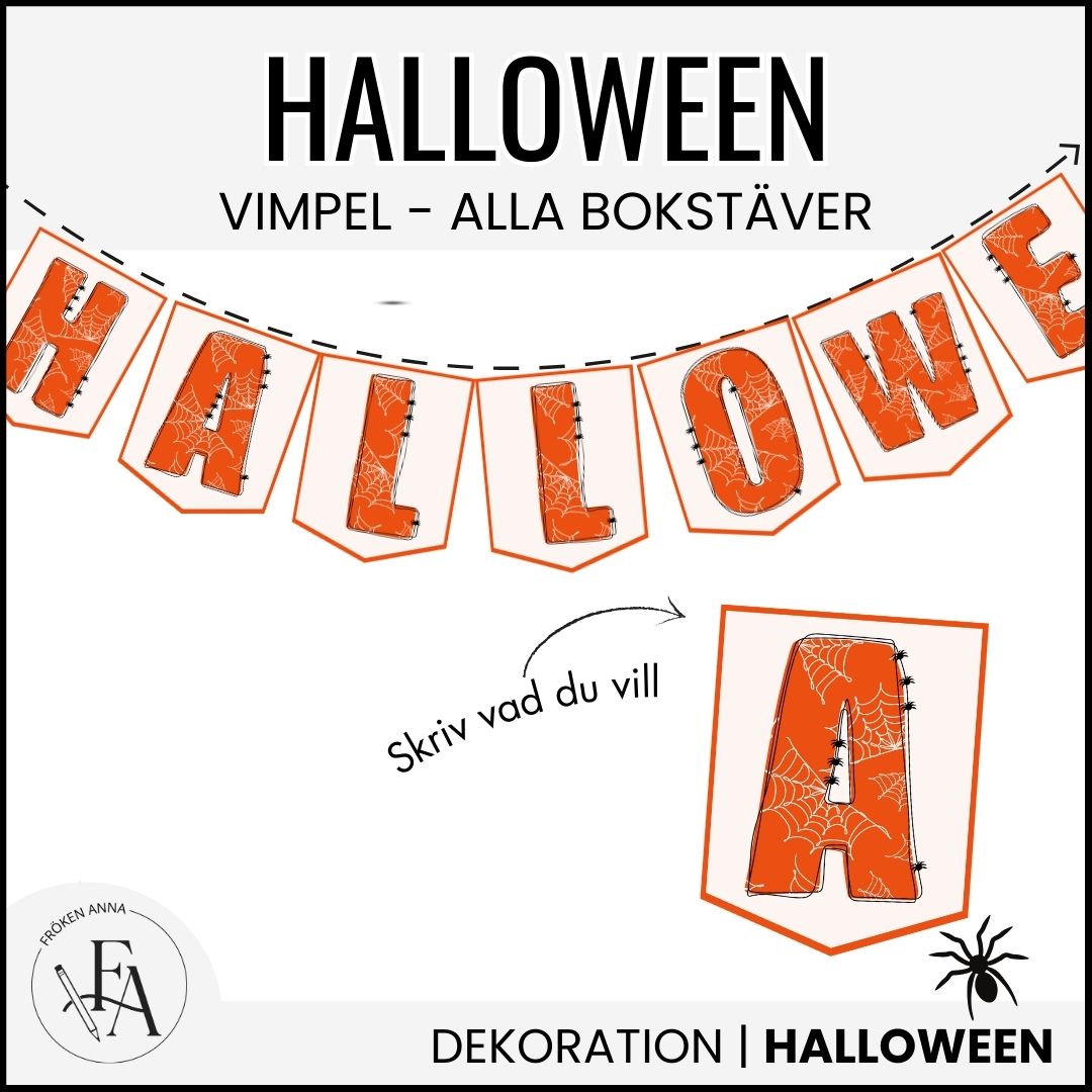 Halloweenvimpel alla bokstäver - skriv vad du vill!