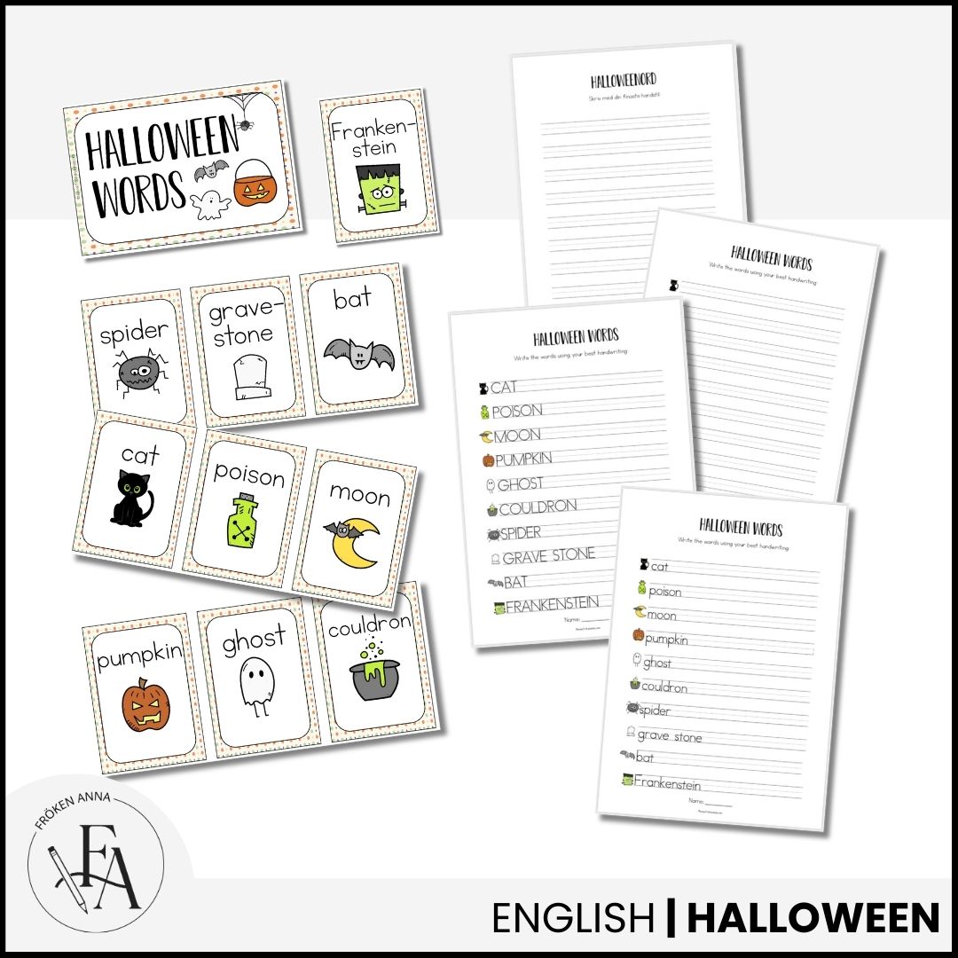 Halloween words (Ordkunskap, välskrivning, memory, handstil)