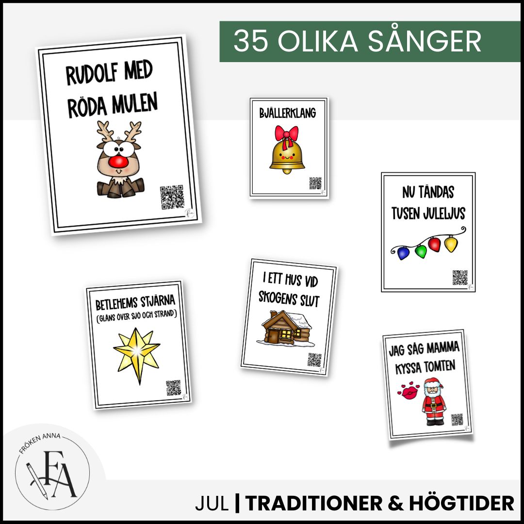 34 sångkort med bildstöd för barn - tema jul