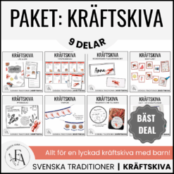 Familjepaket till Kräftskivan (dekoration, placeringskort, tipspromenad, skattjakt, snapsvisor & saftvisor mm)