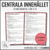 CHECKLISTA över det Centrala innehållet åk 1-3 på ett elevnära språk: Svenska & SVA
