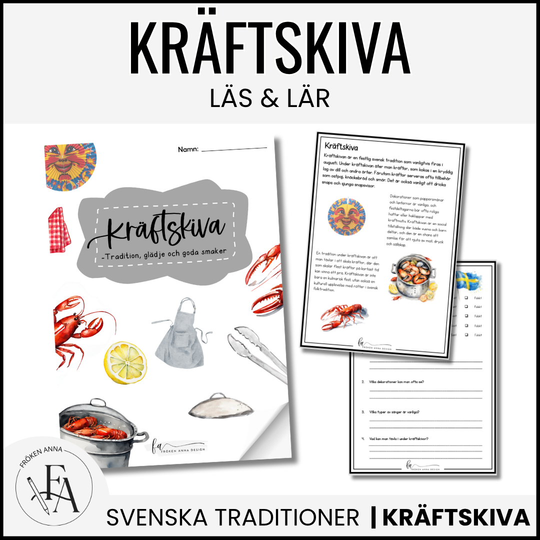 Familjepaket till Kräftskivan (dekoration, placeringskort, tipspromenad, skattjakt, snapsvisor & saftvisor mm)