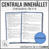 CHECKLISTA över det Centrala innehållet åk 4-6 på ett elevnära språk: matematik