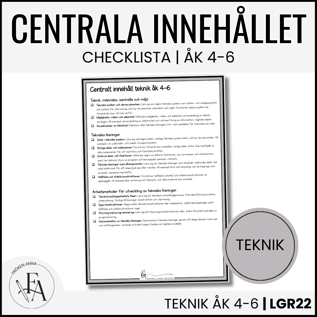 PAKET: CHECKLISTOR över det Centrala innehållet åk 4-6 på ett elevnära språk: ALLA ÄMNEN