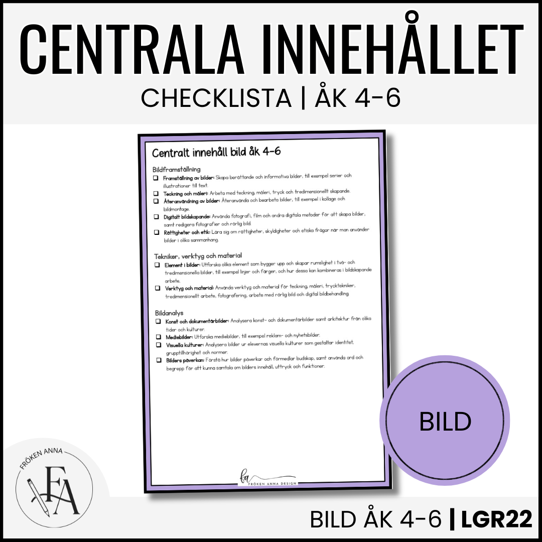 PAKET: CHECKLISTOR över det Centrala innehållet åk 4-6 på ett elevnära språk: ALLA ÄMNEN