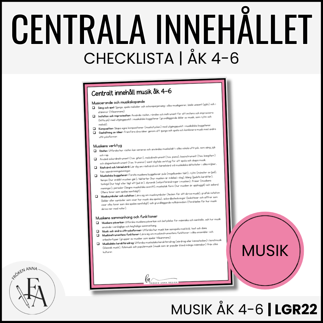 PAKET: CHECKLISTOR över det Centrala innehållet åk 4-6 på ett elevnära språk: ALLA ÄMNEN