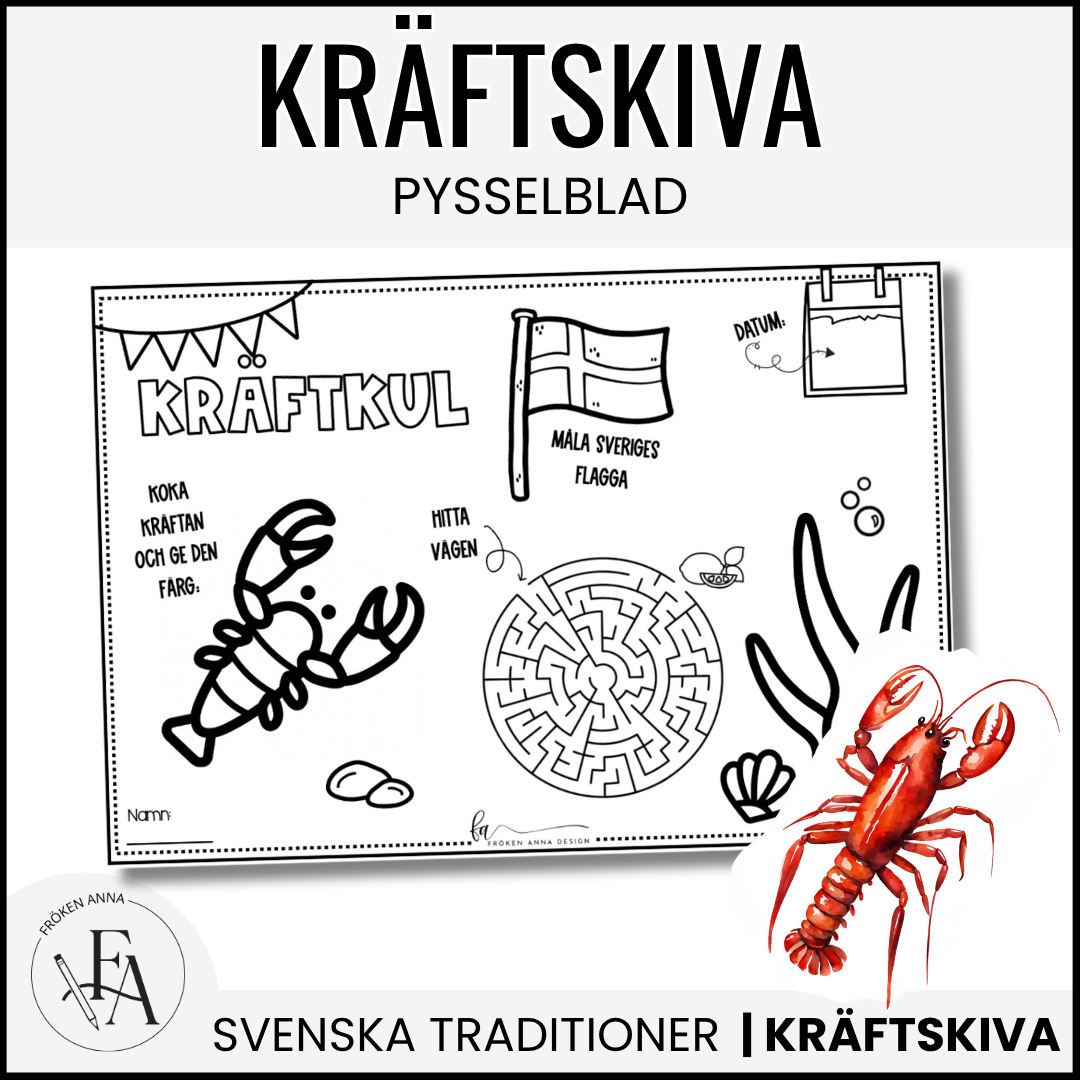 Familjepaket till Kräftskivan (dekoration, placeringskort, tipspromenad, skattjakt, snapsvisor & saftvisor mm)