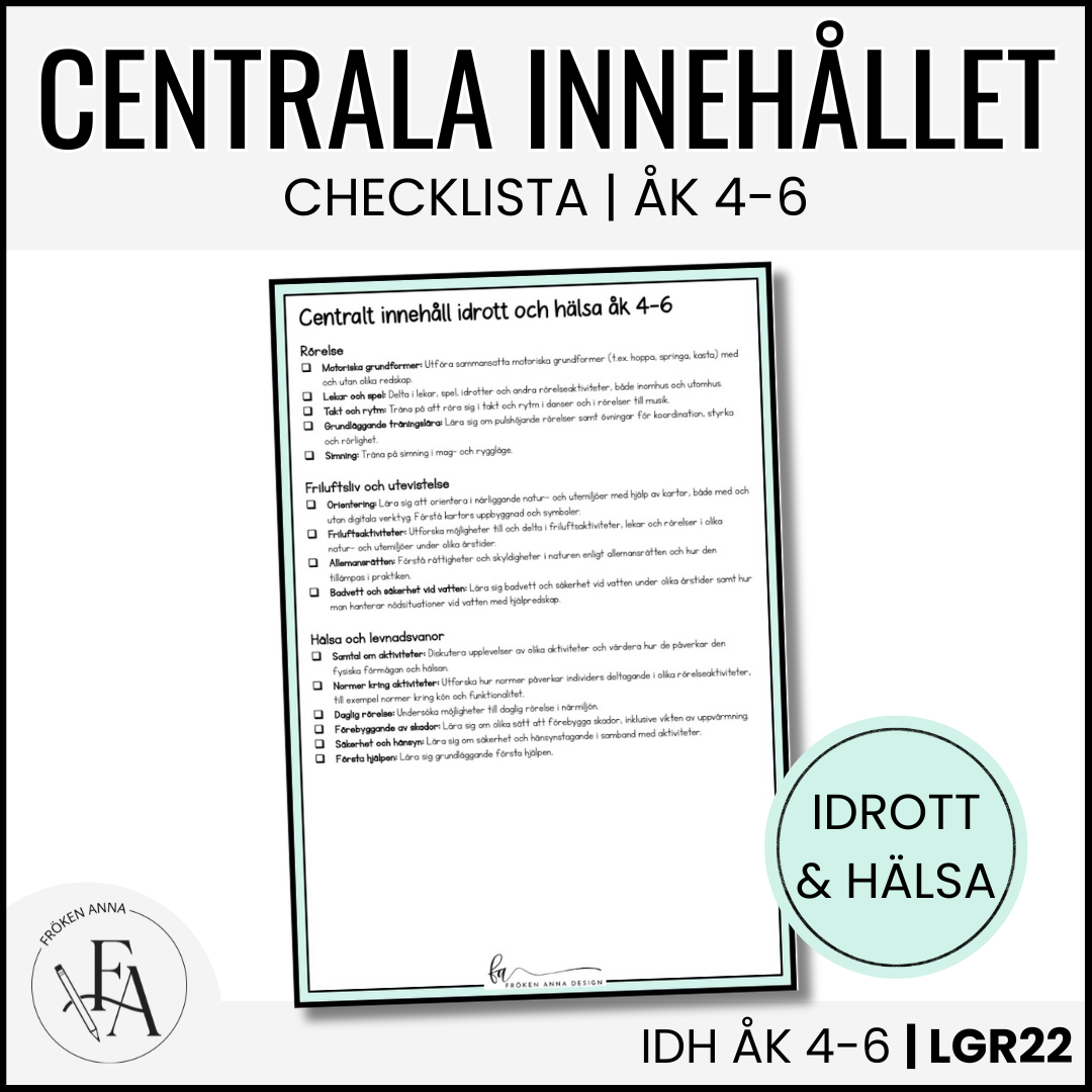 PAKET: CHECKLISTOR över det Centrala innehållet åk 4-6 på ett elevnära språk: ALLA ÄMNEN