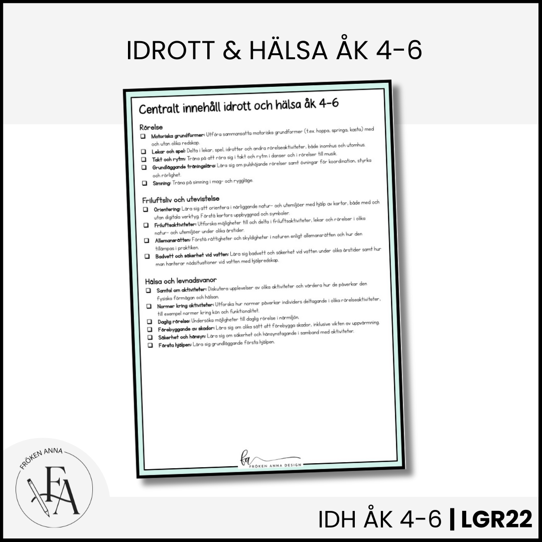 CHECKLISTA över det Centrala innehållet åk 4-6 på ett elevnära språk: idrott och hälsa