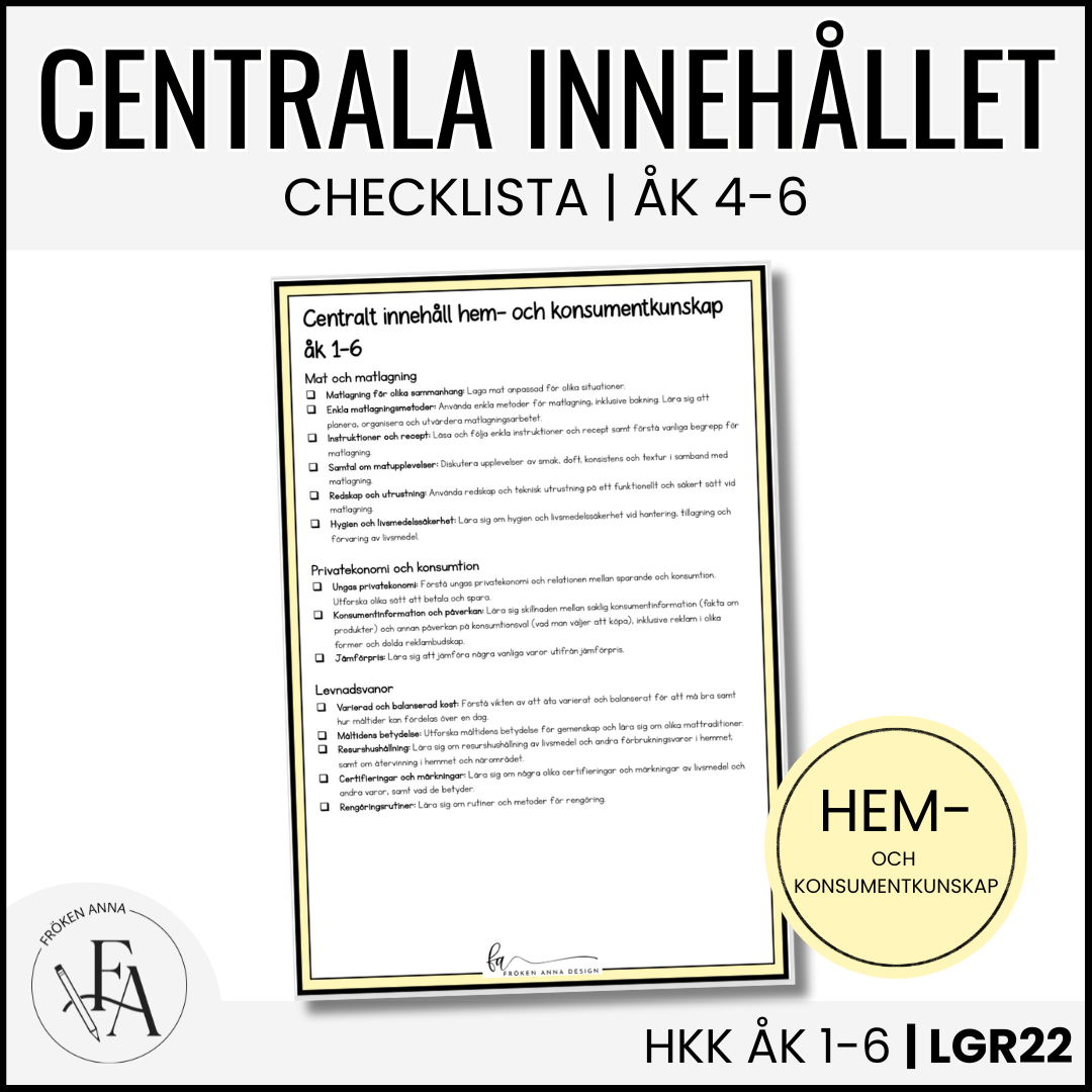 PAKET: CHECKLISTOR över det Centrala innehållet åk 4-6 på ett elevnära språk: ALLA ÄMNEN