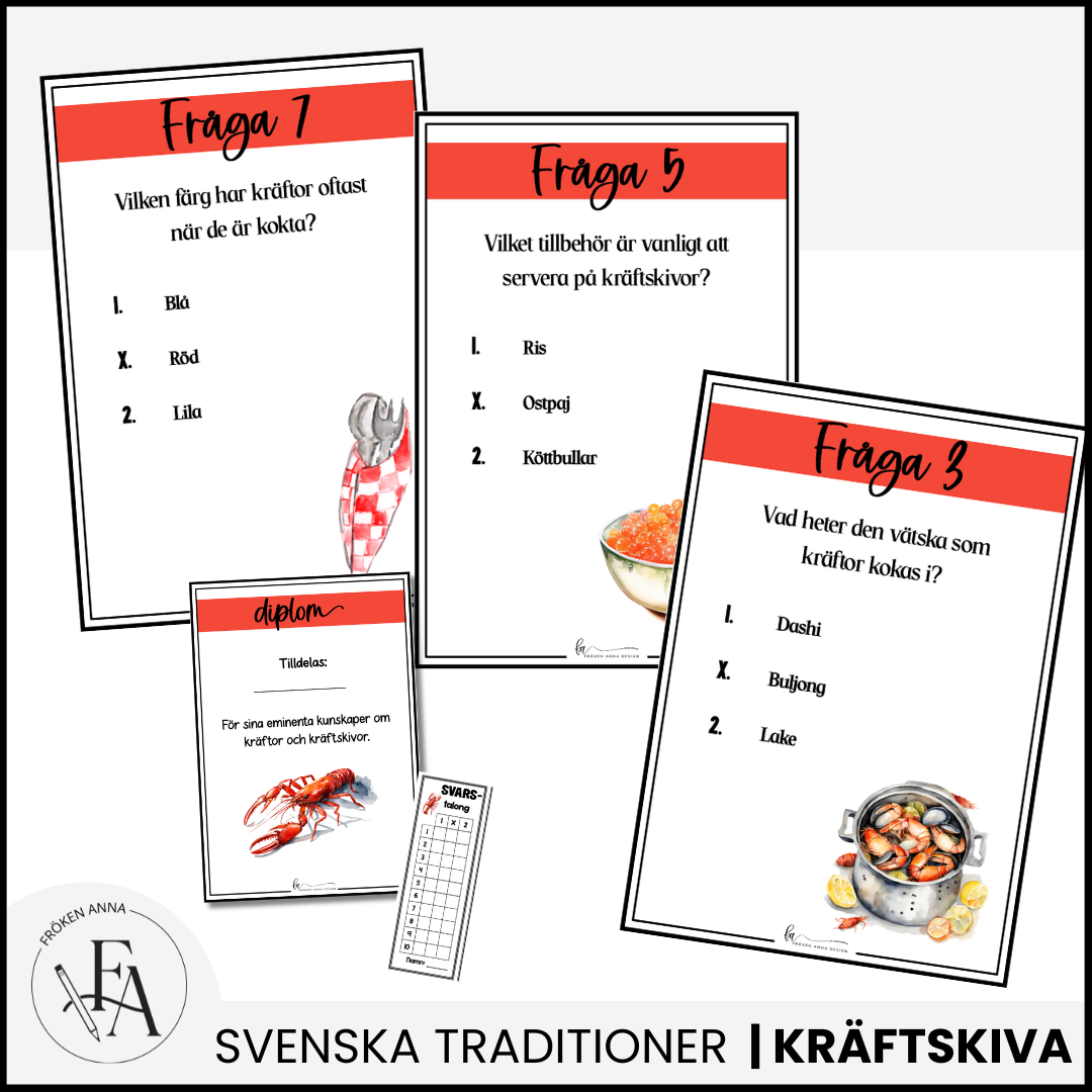 Familjepaket till Kräftskivan (dekoration, placeringskort, tipspromenad, skattjakt, snapsvisor & saftvisor mm)