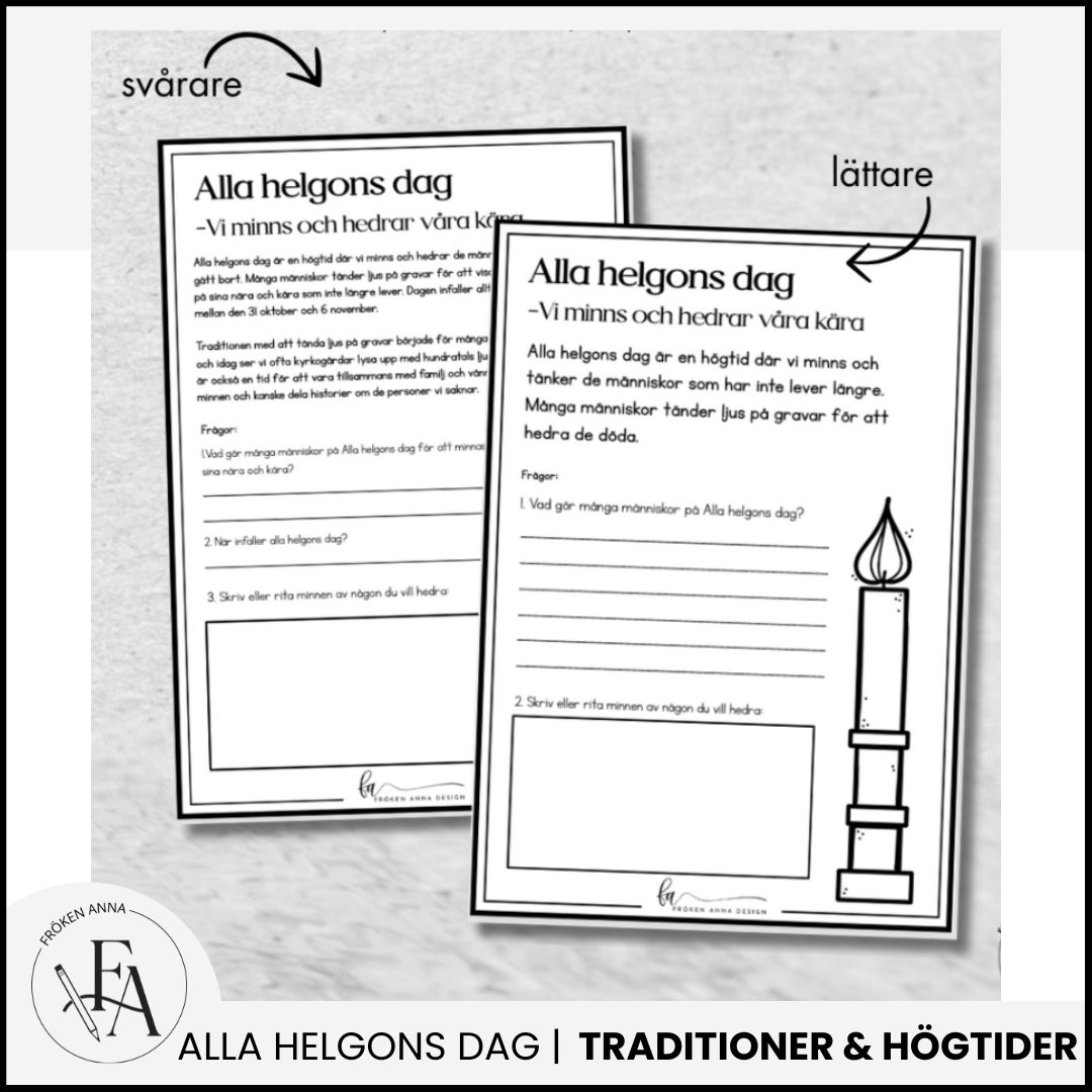 Allhelgonadagen | Alla helgons dag | Arbetsblad