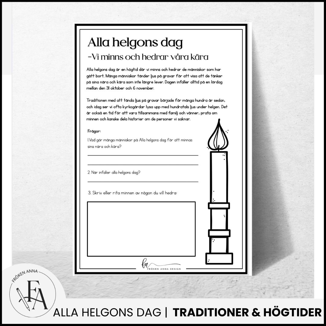 Allhelgonadagen | Alla helgons dag | Arbetsblad