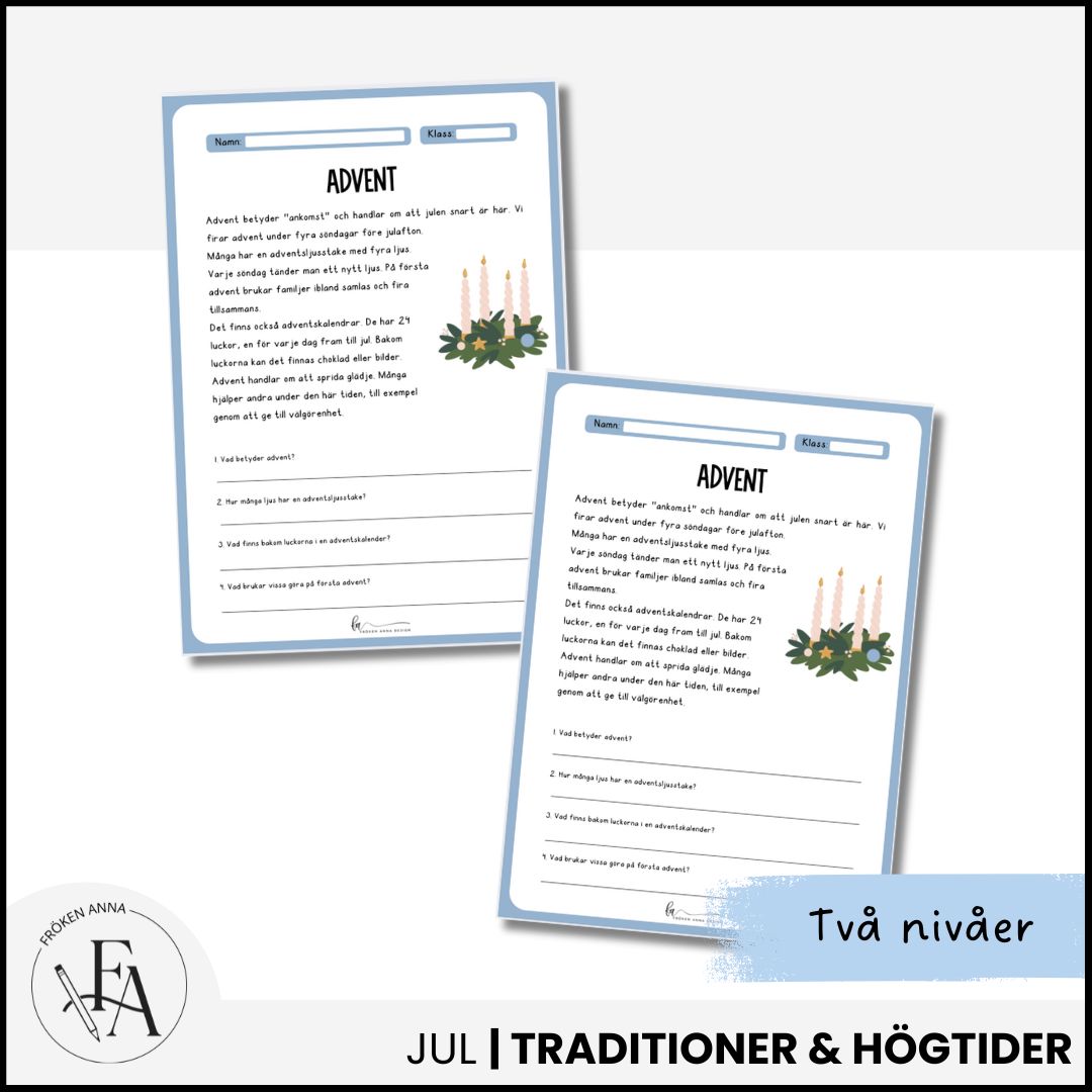 Läsförståelse Advent (två nivåer)