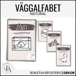 Väggalfabet med TAKK (tecken som stöd) - tema natural