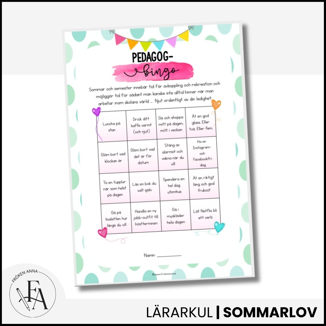 Pedagogbingo | Sommarkul för lärare & pedagoger