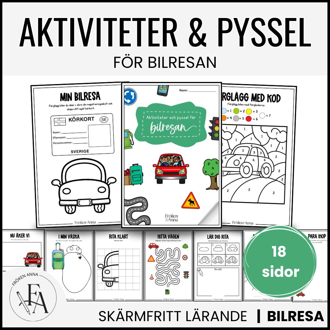 Pyssel- och aktivitetshäfte till bilresan och bilälskande barn