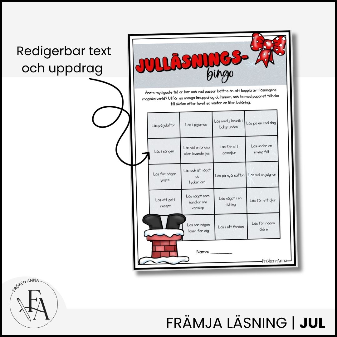 Redigerbart Julläsningsbingo
