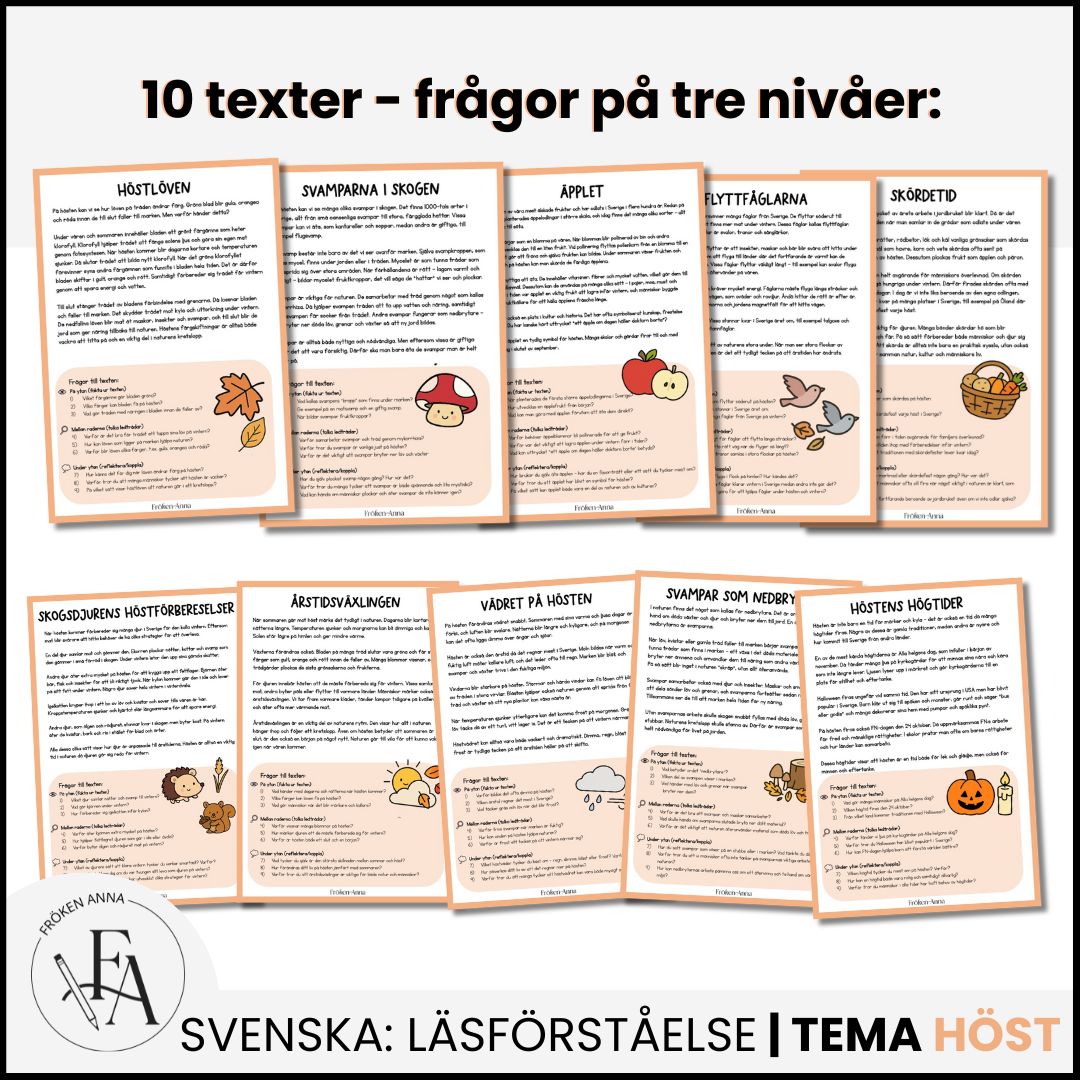 Läsförståelse 10 texter | Tema höst