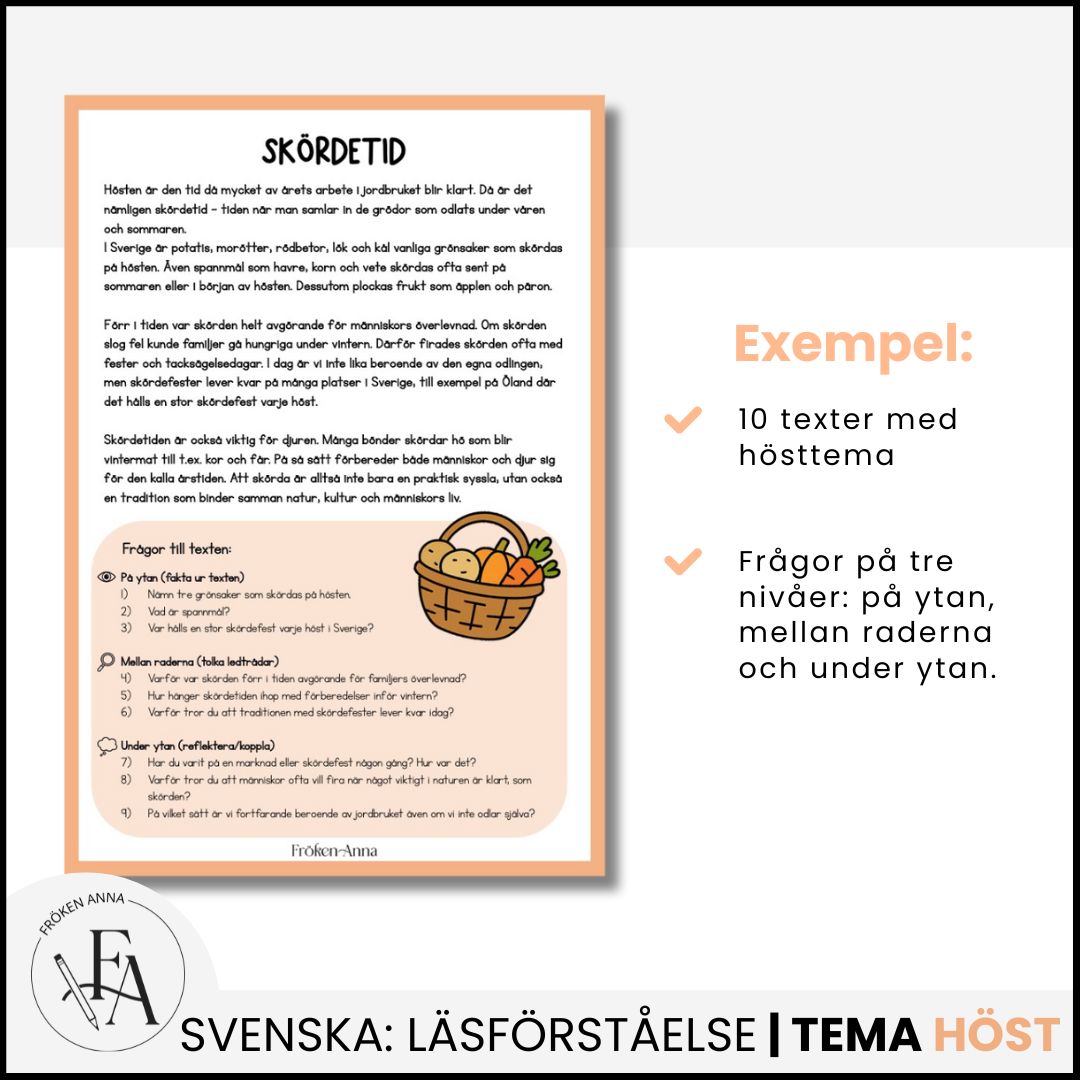Läsförståelse 10 texter | Tema höst