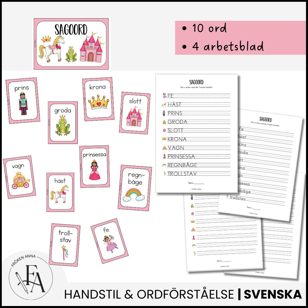 Skriv och lär: SAGOORD (Ordkunskap, handstil, memory)