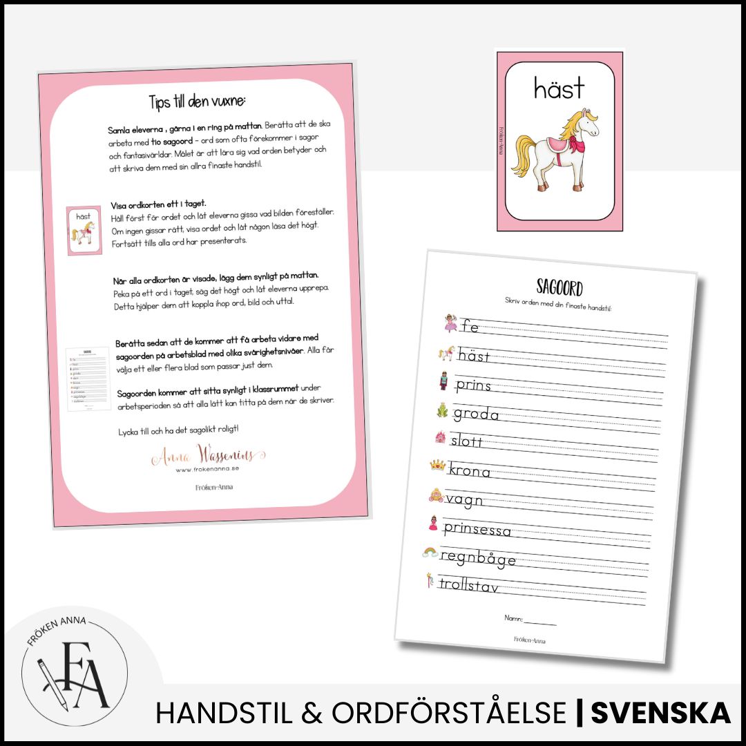 Skriv och lär: SAGOORD (Ordkunskap, handstil, memory)
